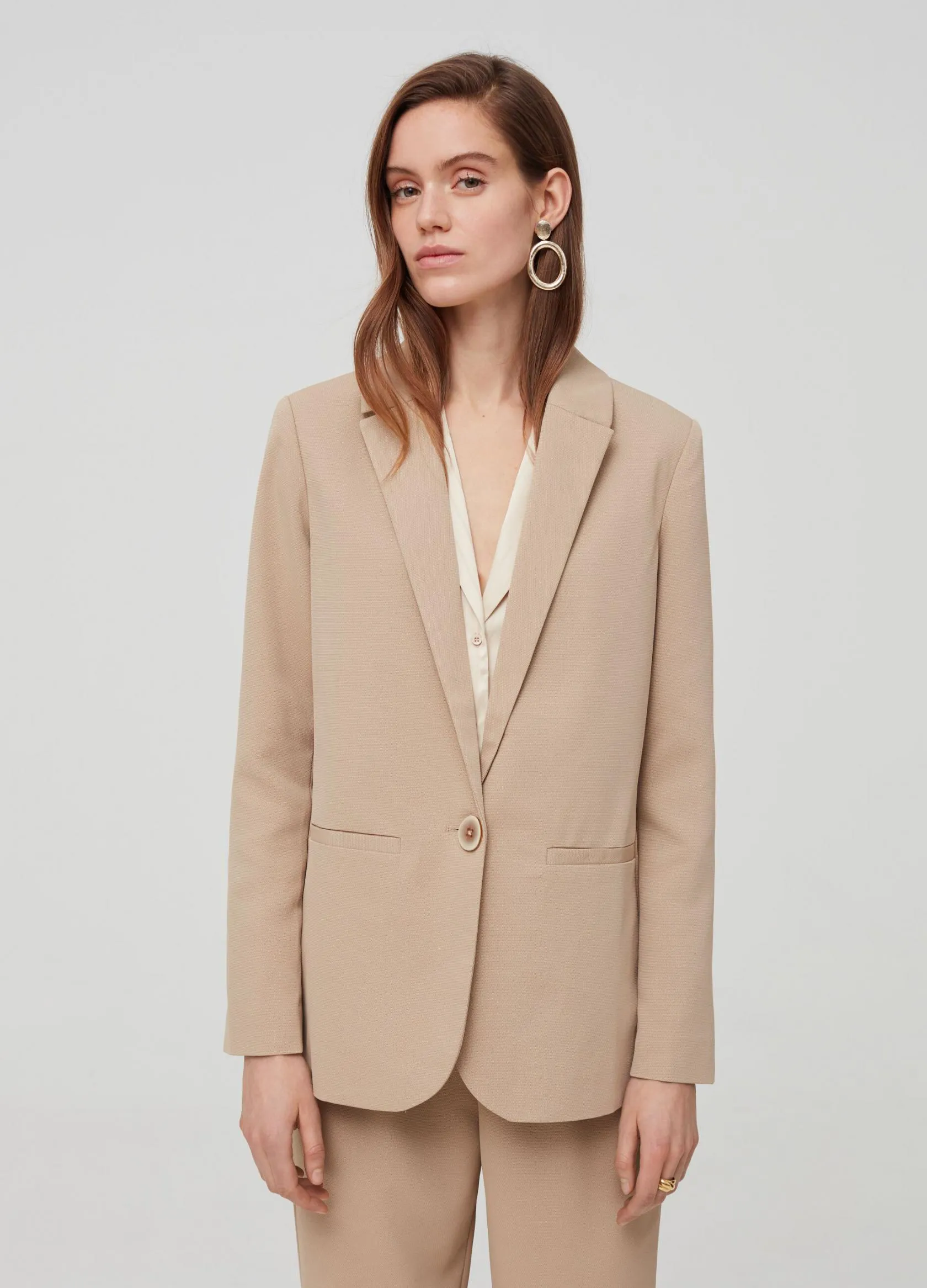 Blazers Femme | Solid colour blazer with pockets Beige | OVS