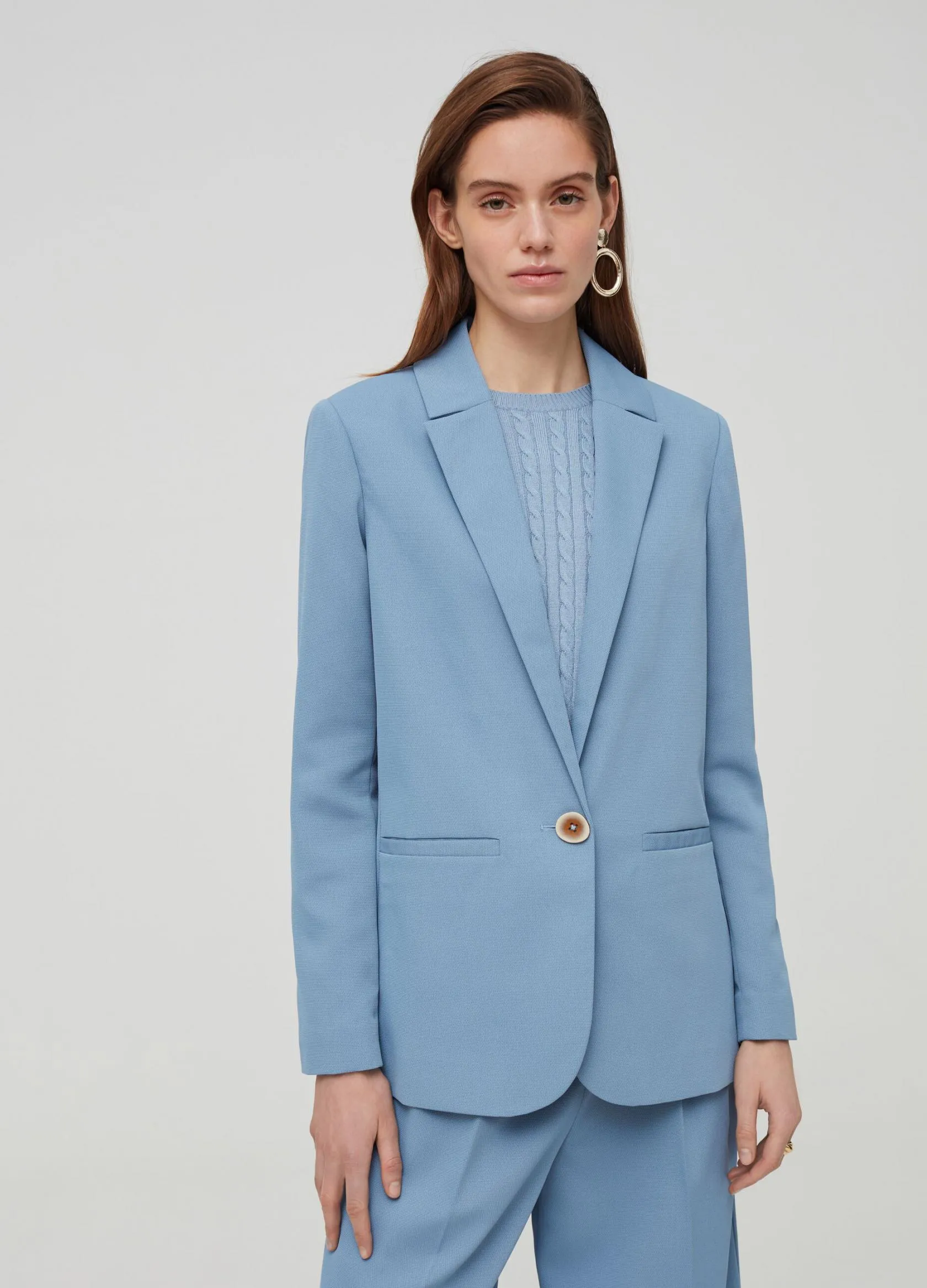 Blazers Femme | Solid colour blazer with pockets Bleu ciel | OVS