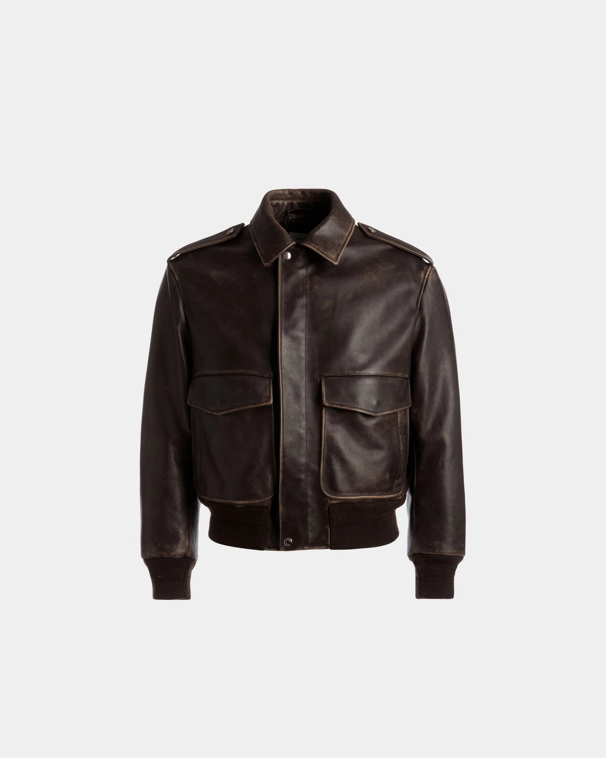 Blouson bomber En cuir marron