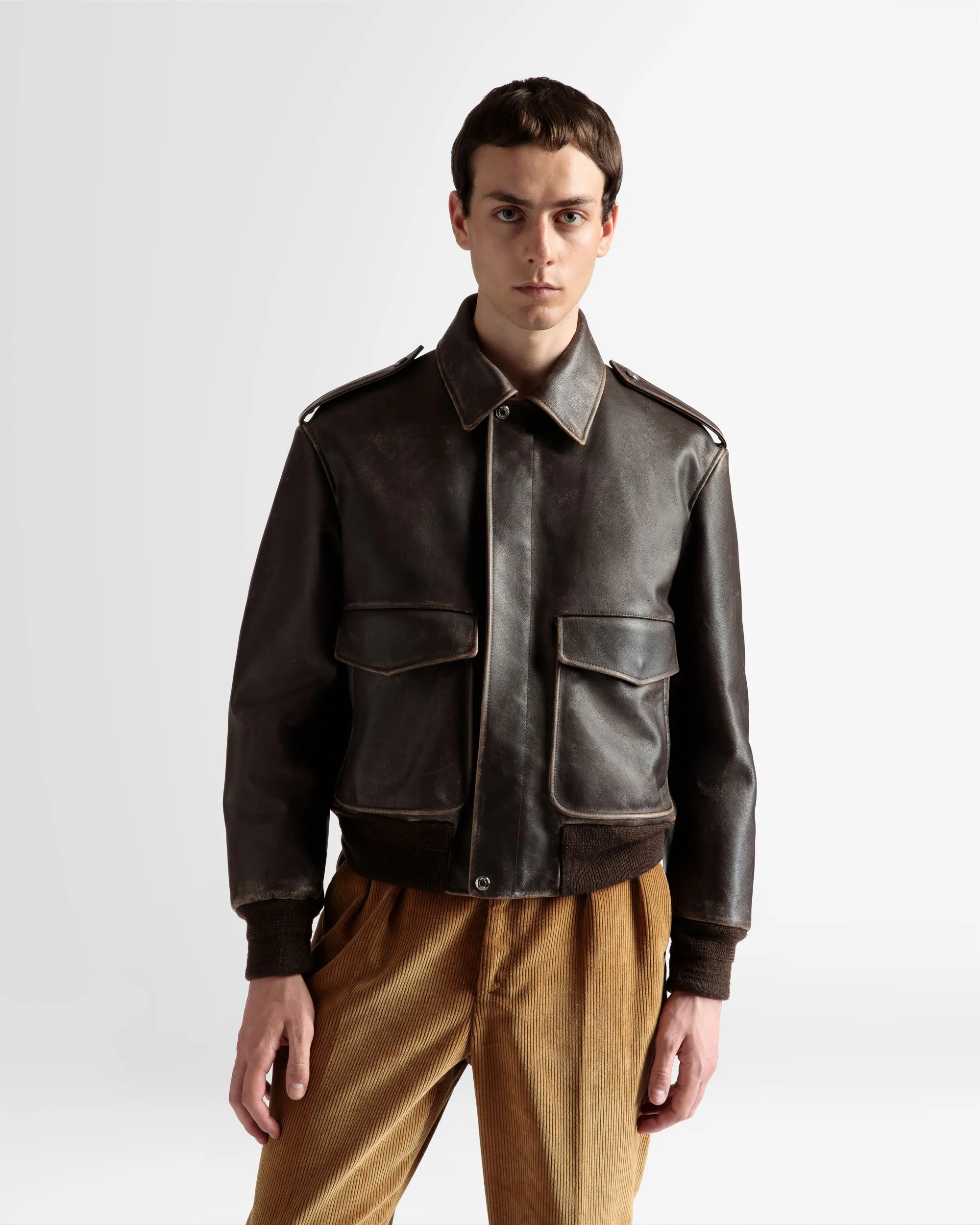 Blouson bomber En cuir marron