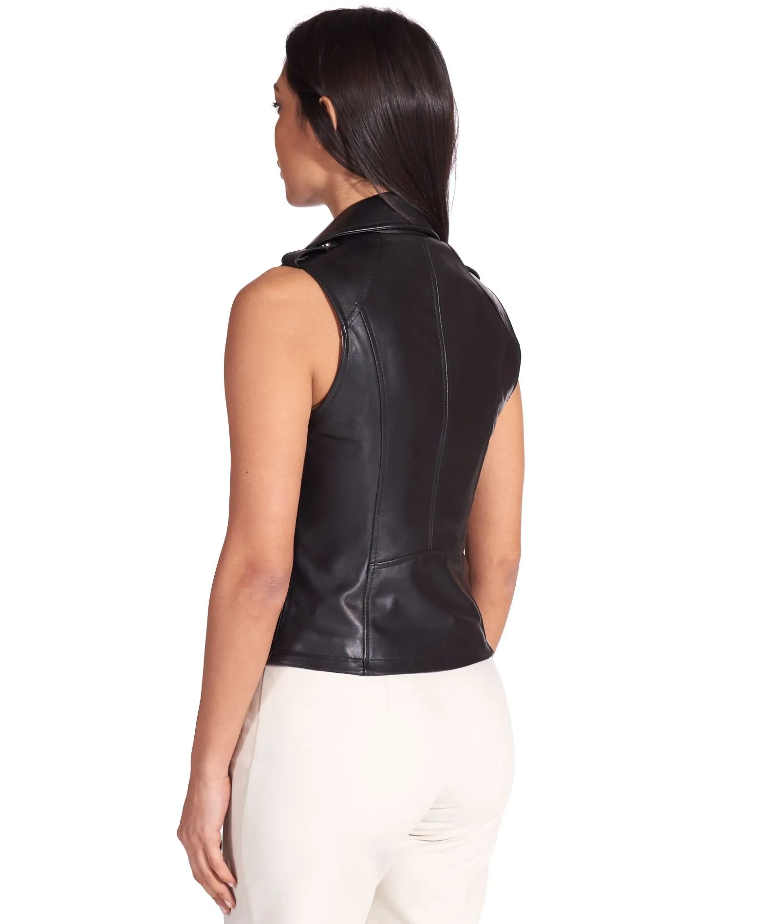 Blouson en cuir femme Sans manches en cuir noir