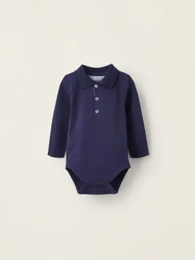 Body-Polo en Coton pour Nouveau-né manches longues  BALMORAL'S AFTERNOONS - Bleu foncé