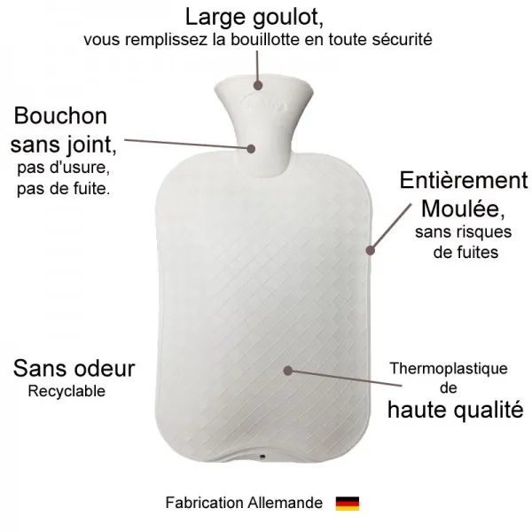 Bouillotte à eau Cachemire Grise 2l - 32 cm