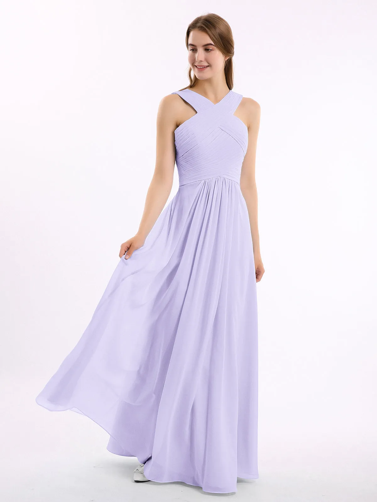 Bretelles Croisées Mousseline Robe avec Taille Empire Lilas