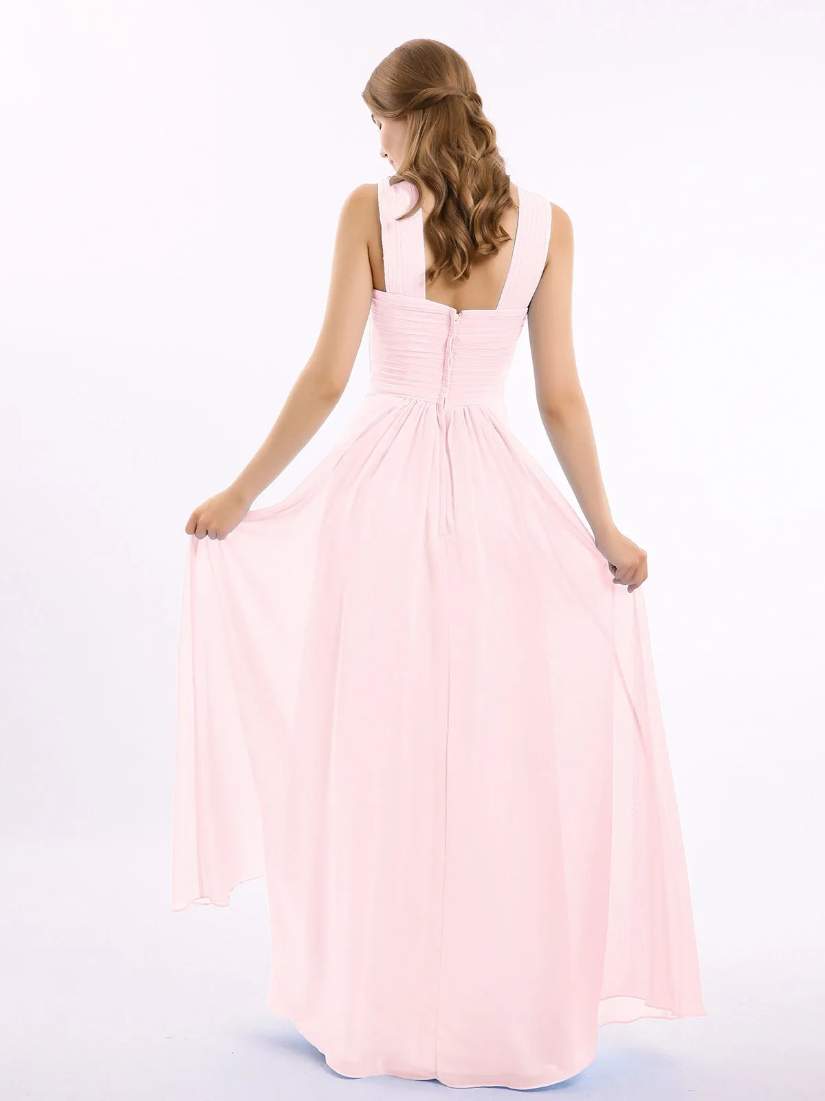 Bretelles Croisées Mousseline Robe avec Taille Empire Rose Pâle