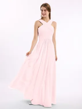 Bretelles Croisées Mousseline Robe avec Taille Empire Rose Pâle