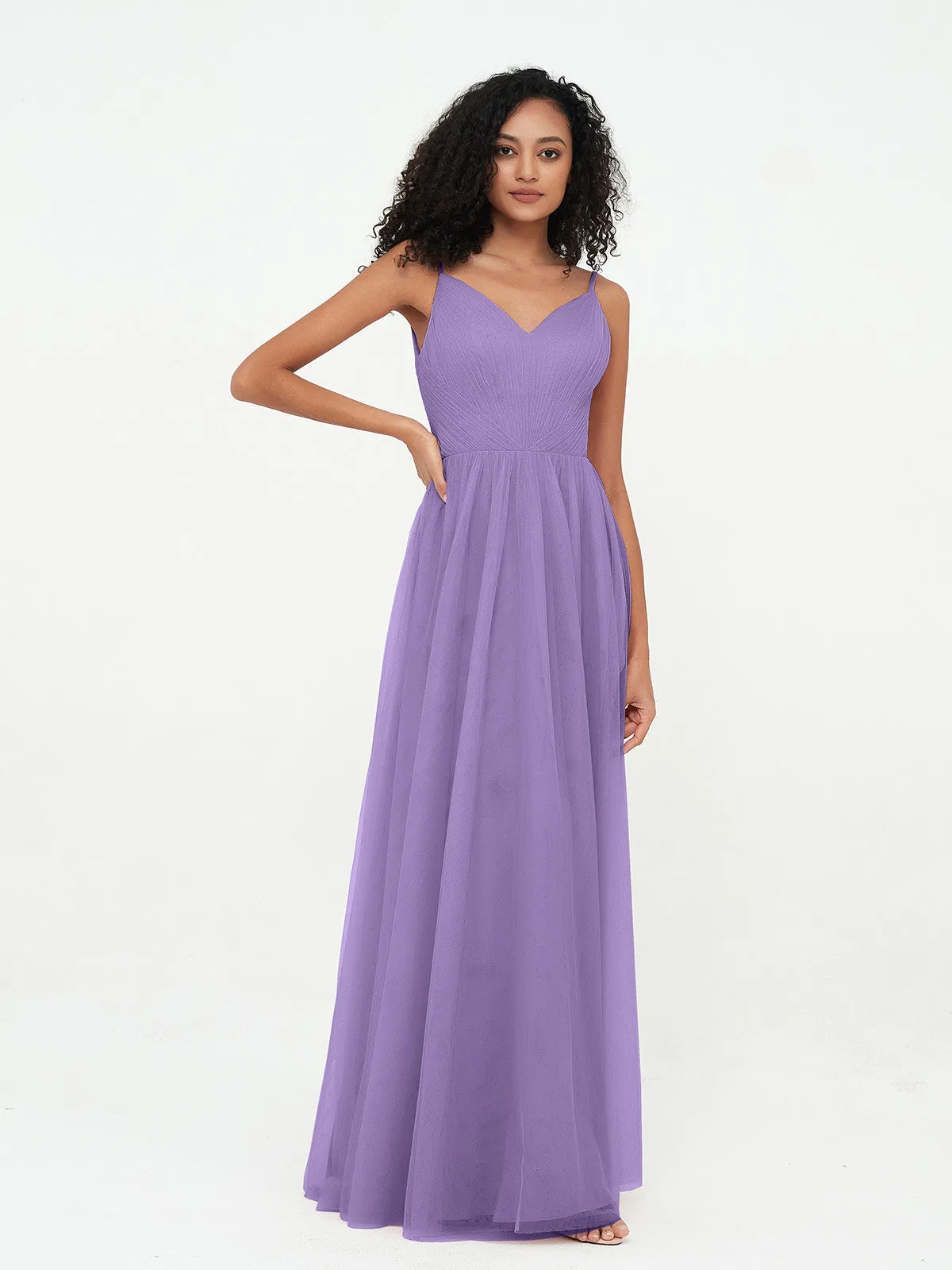 Bretelles Spaghetti Robes Maxi Plissé en Tulle Tahiti Grande Taille