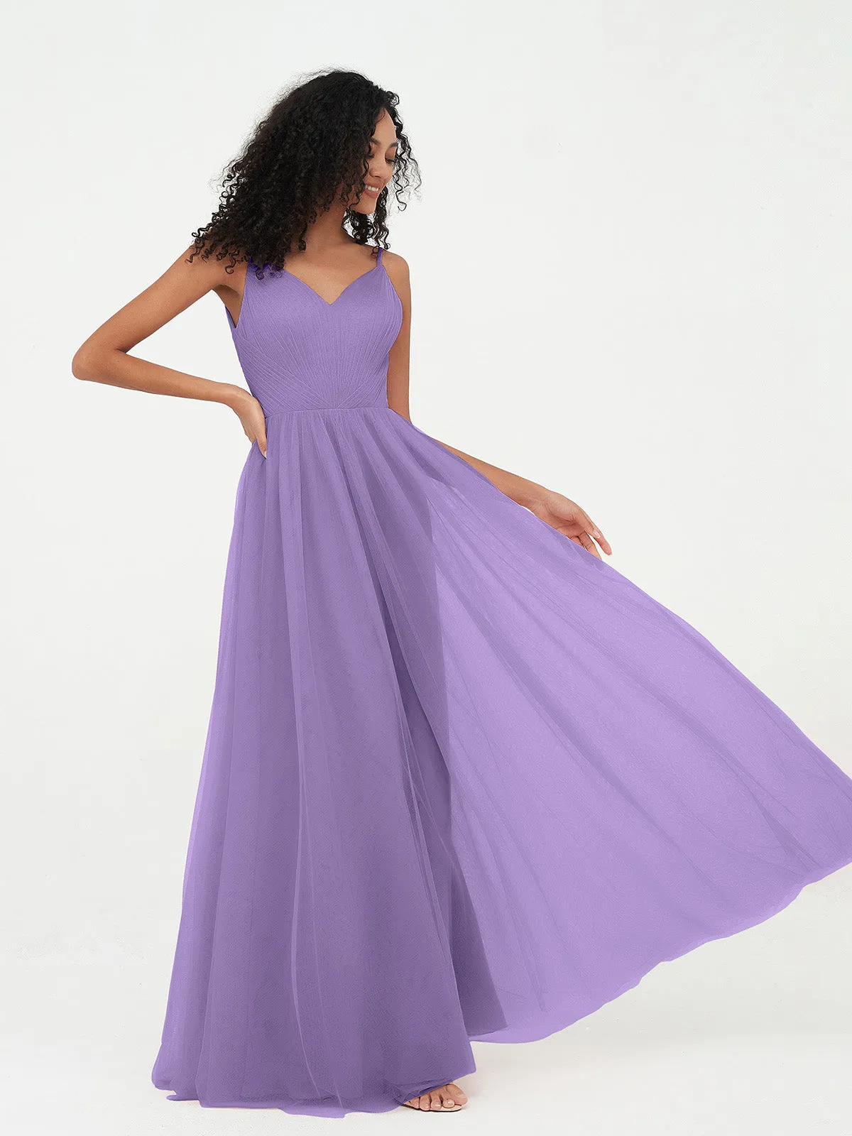 Bretelles Spaghetti Robes Maxi Plissé en Tulle Tahiti Grande Taille