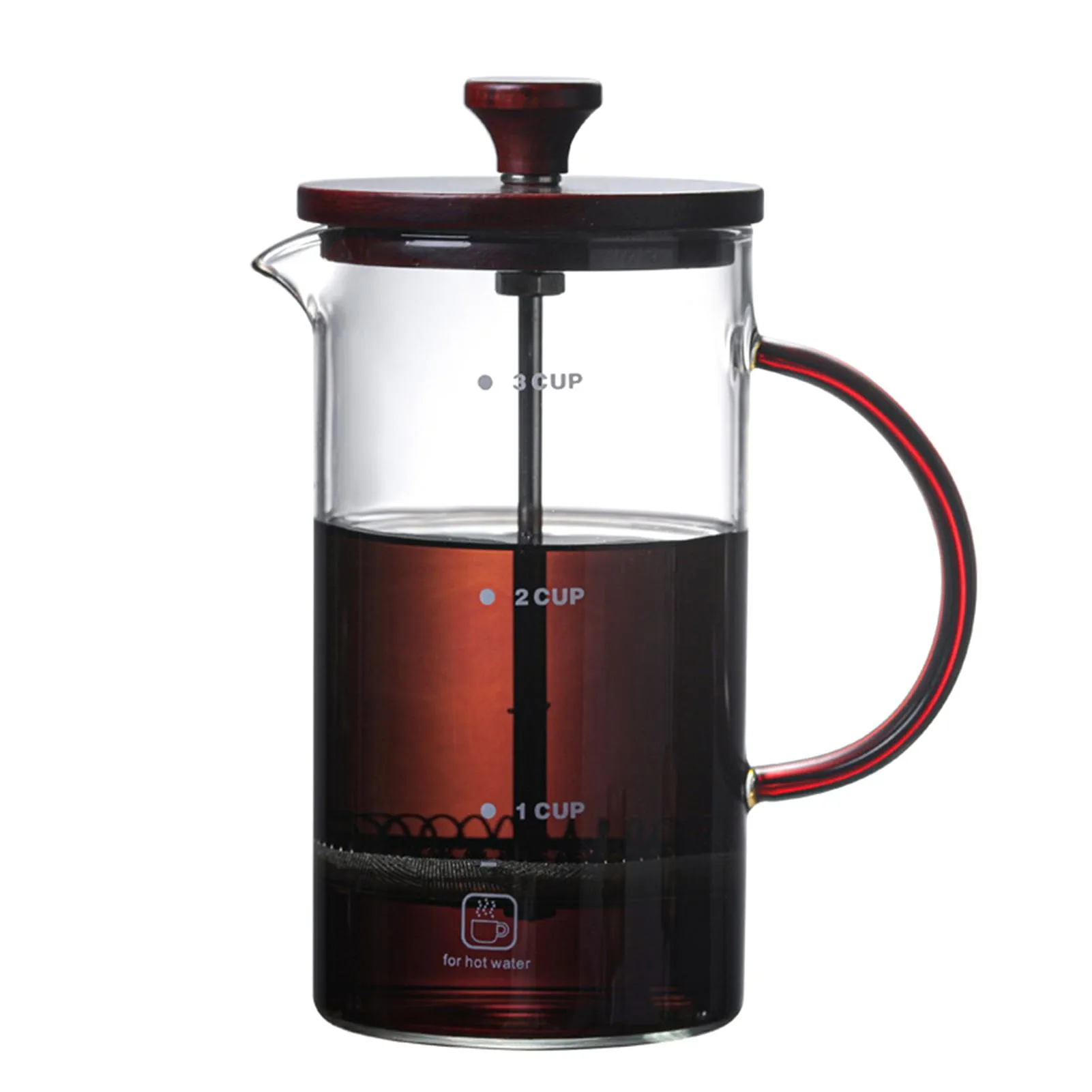 Cafetière à piston couvercle rouge en bois 400/800 ml