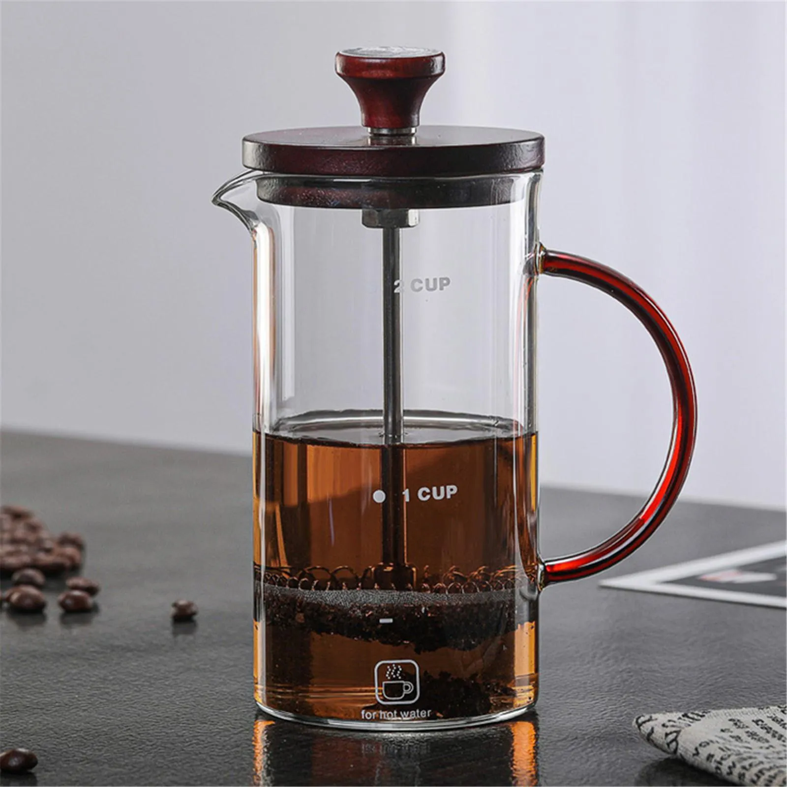 Cafetière à piston couvercle rouge en bois 400/800 ml