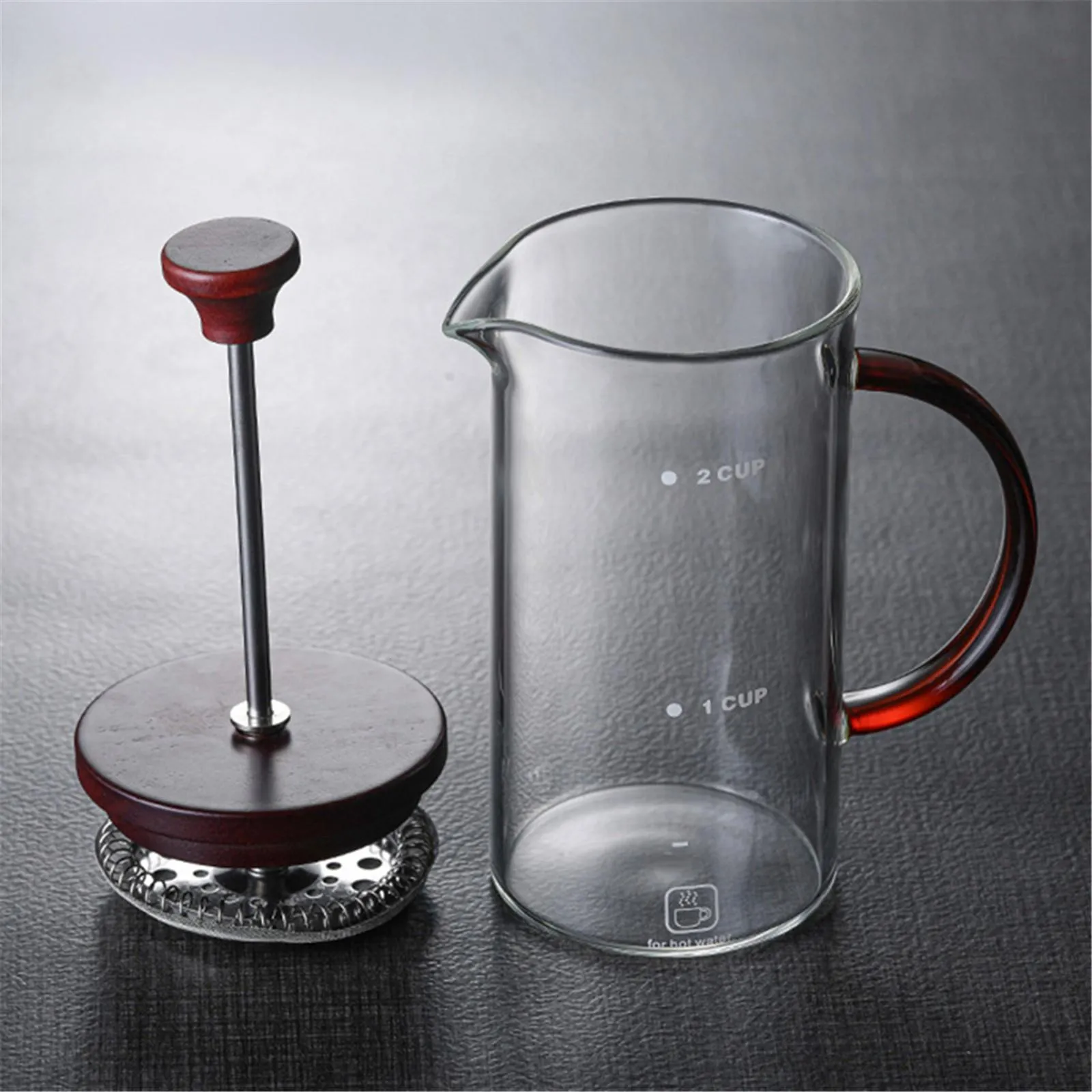 Cafetière à piston couvercle rouge en bois 400/800 ml