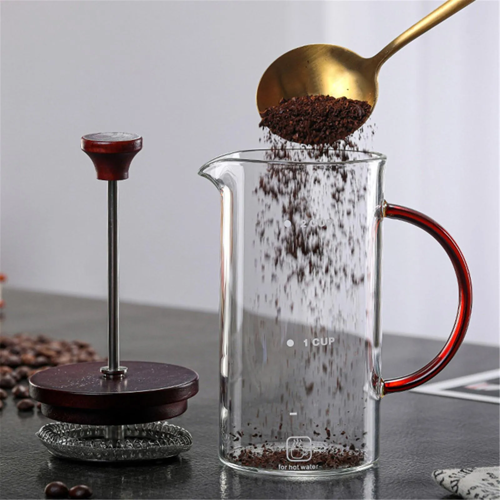 Cafetière à piston couvercle rouge en bois 400/800 ml