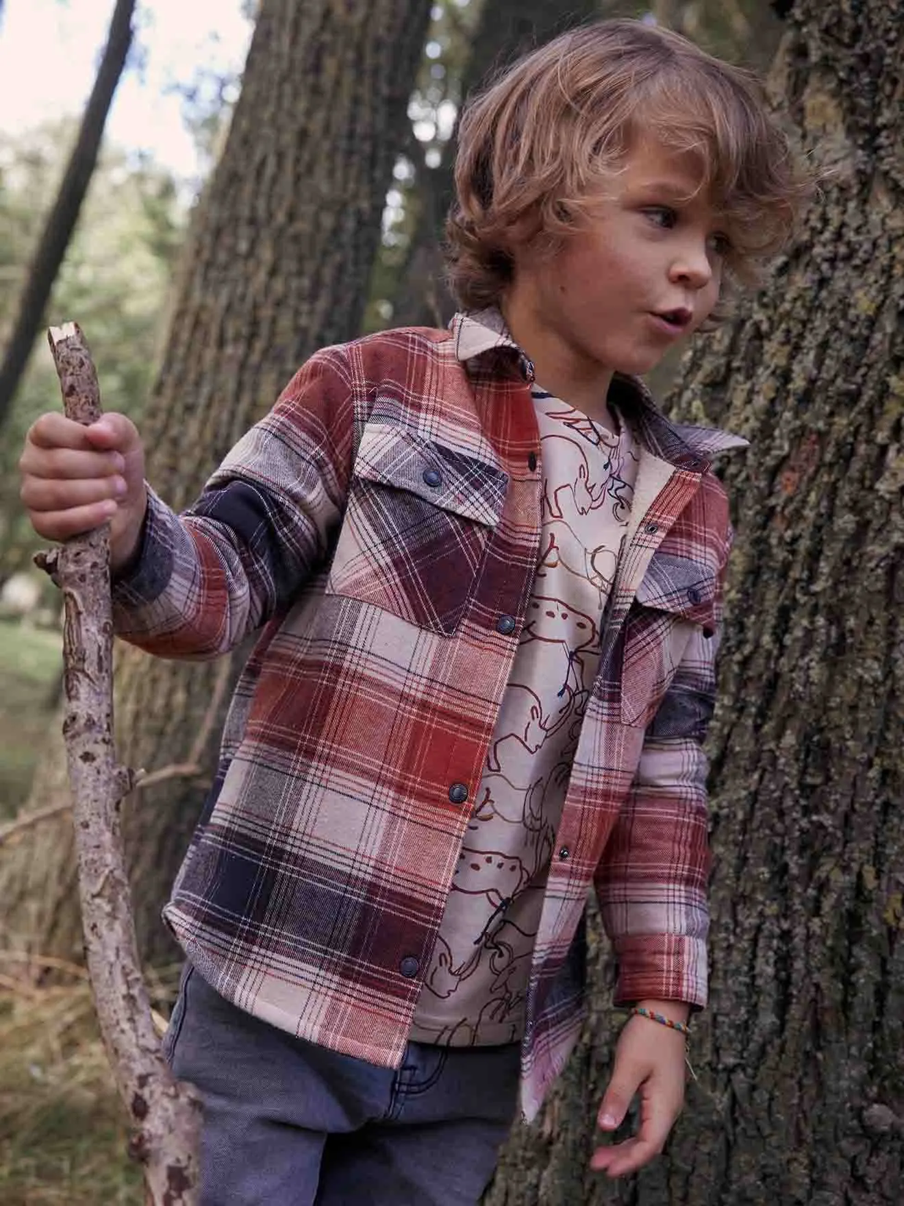 Chemise à carreaux en flanelle doublée sherpa garçon tomette - Vertbaudet