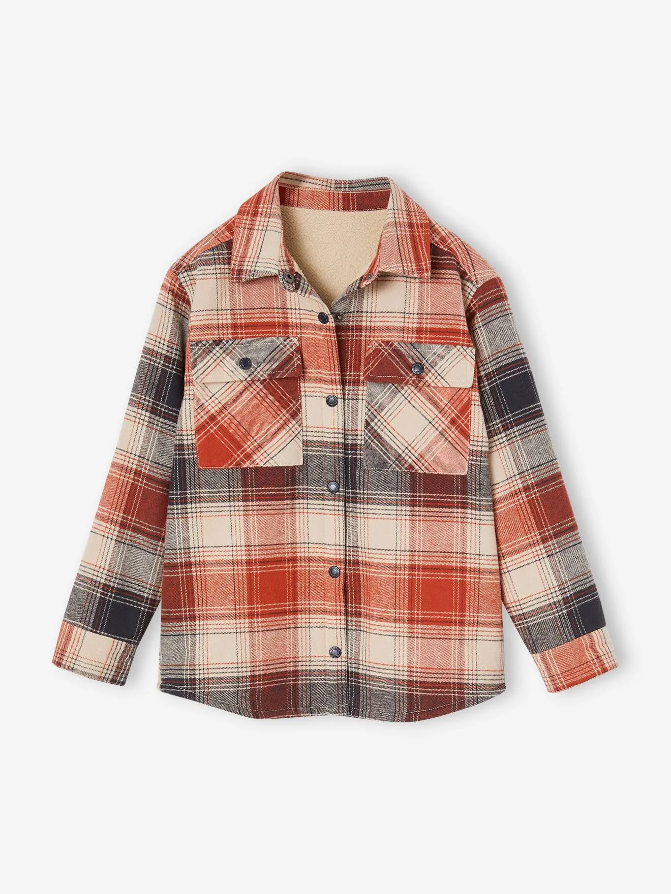 Chemise à carreaux en flanelle doublée sherpa garçon tomette - Vertbaudet