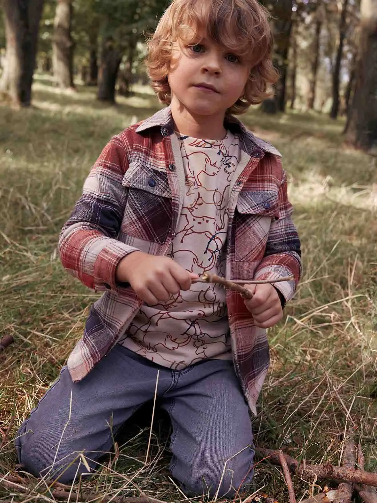 Chemise à carreaux en flanelle doublée sherpa garçon tomette - Vertbaudet