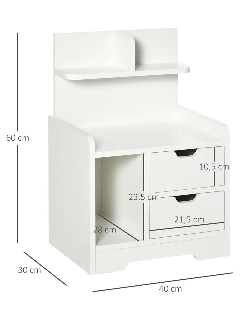 Chevet table de nuit 2 tiroirs niche étagère plateau blanc - Blanc