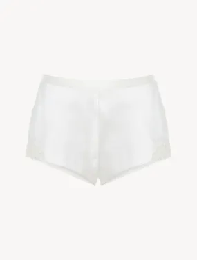 Culotte en soie blanc avec frastaglio en macramé