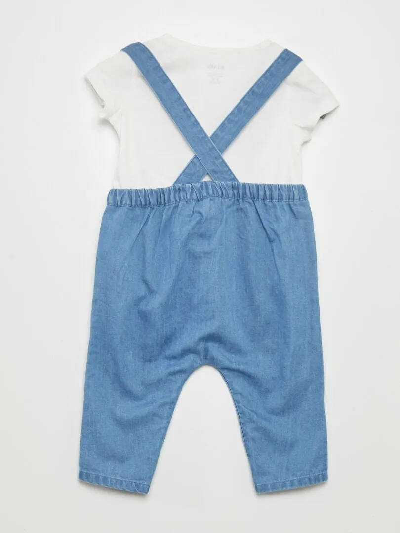 Ensemble body + salopette en denim - Blanc/denim