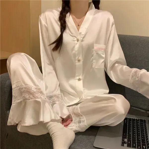 Ensemble de pyjama en satin pour femme, vêtements de nuit élégants et décontractés