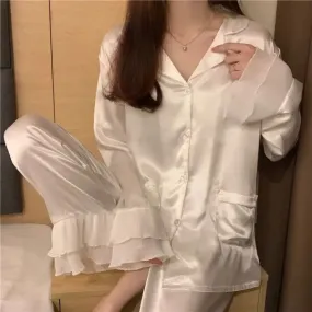 Ensemble de pyjama en satin pour femme, vêtements de nuit élégants et décontractés