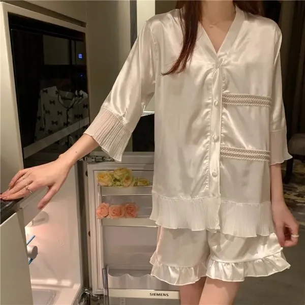 Ensemble de pyjama en satin pour femme, vêtements de nuit élégants et décontractés