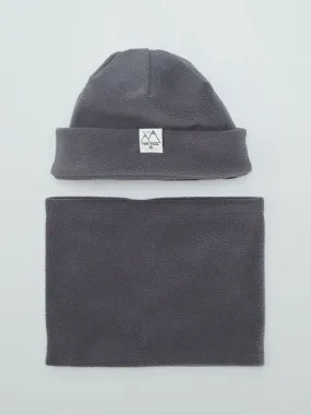 Ensemble de ski bonnet + snood en polaire - Gris foncé