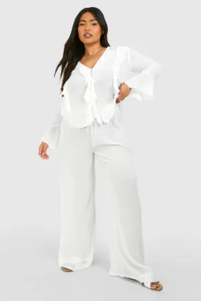 Grande taille - Pantalon large en mousseline de soie