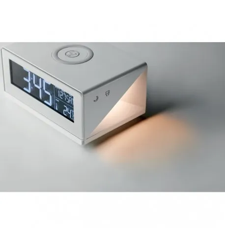 Horloge multifonctionnelle avec réveil, veilleuse, chargeur sans fil 