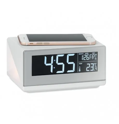 Horloge multifonctionnelle avec réveil, veilleuse, chargeur sans fil 