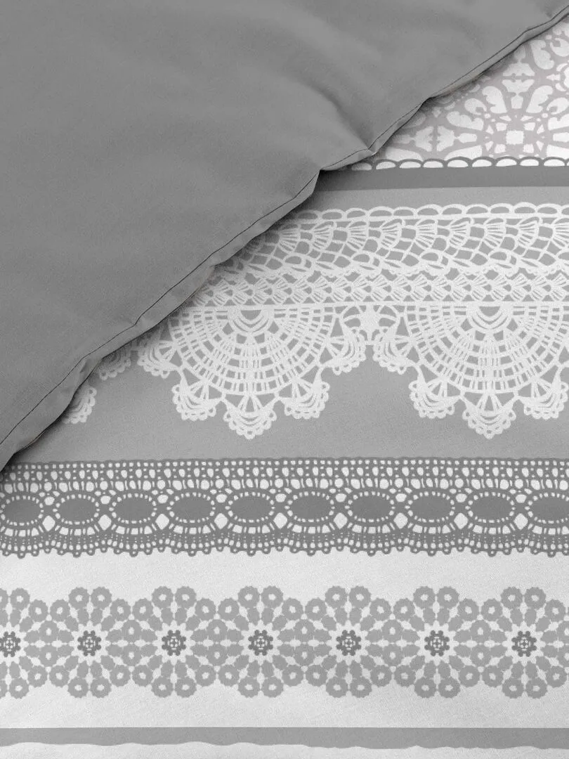 Housse couette + taies 220 x 240 cm La dentelle de Solene - Gris