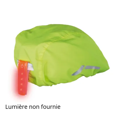 Housse de pluie fluo pour casque vélo avec attache pour feu