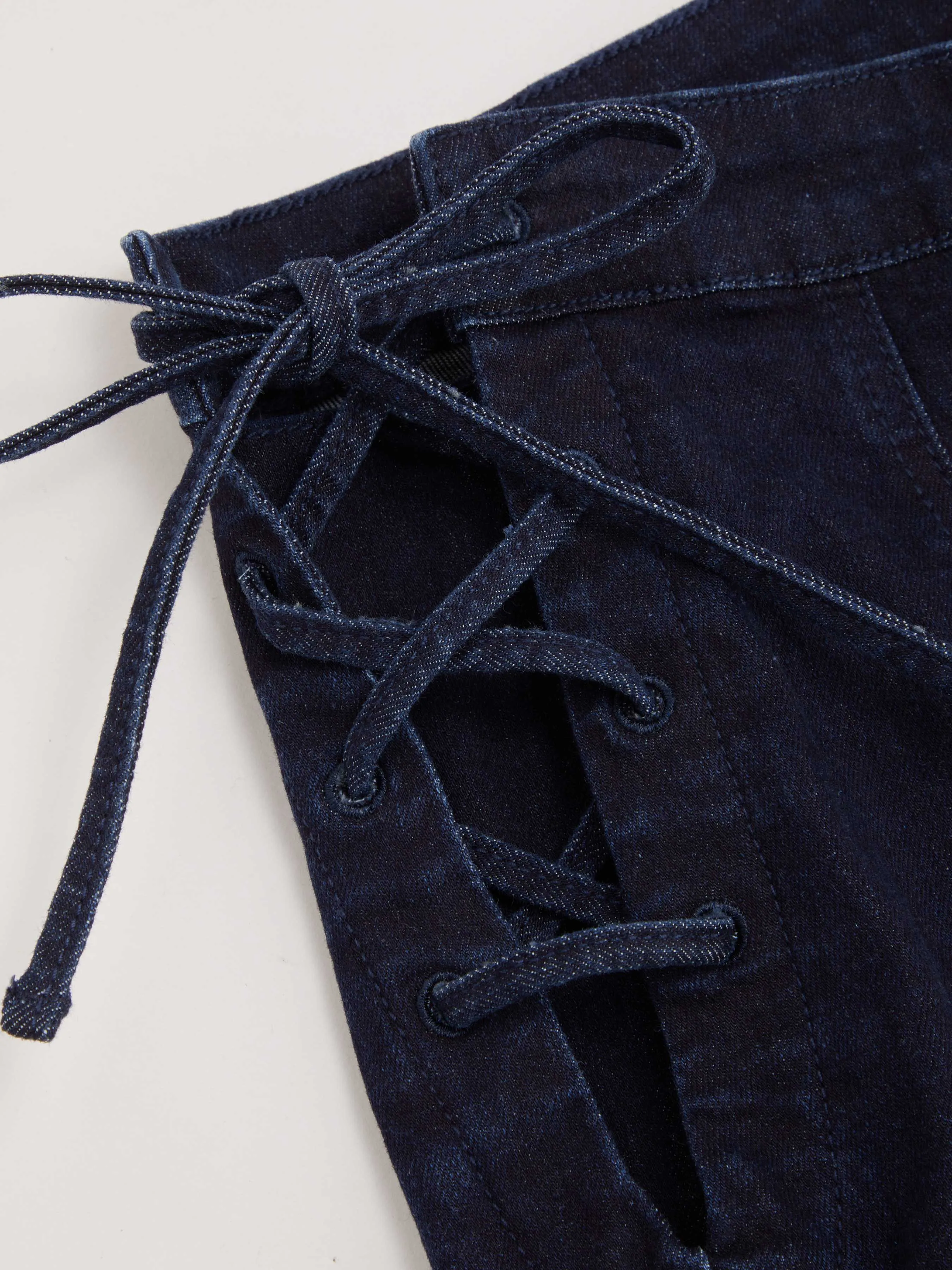 Jeans évasés en denim extensible taille moyenne unis avec lacets et poches