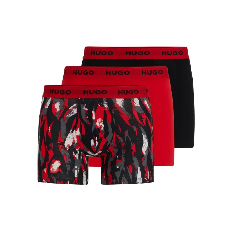 LOT DE TROIS BOXERS LONGS EN COTON STRETCH HUGO AVEC TAILLE LOGOTÉE