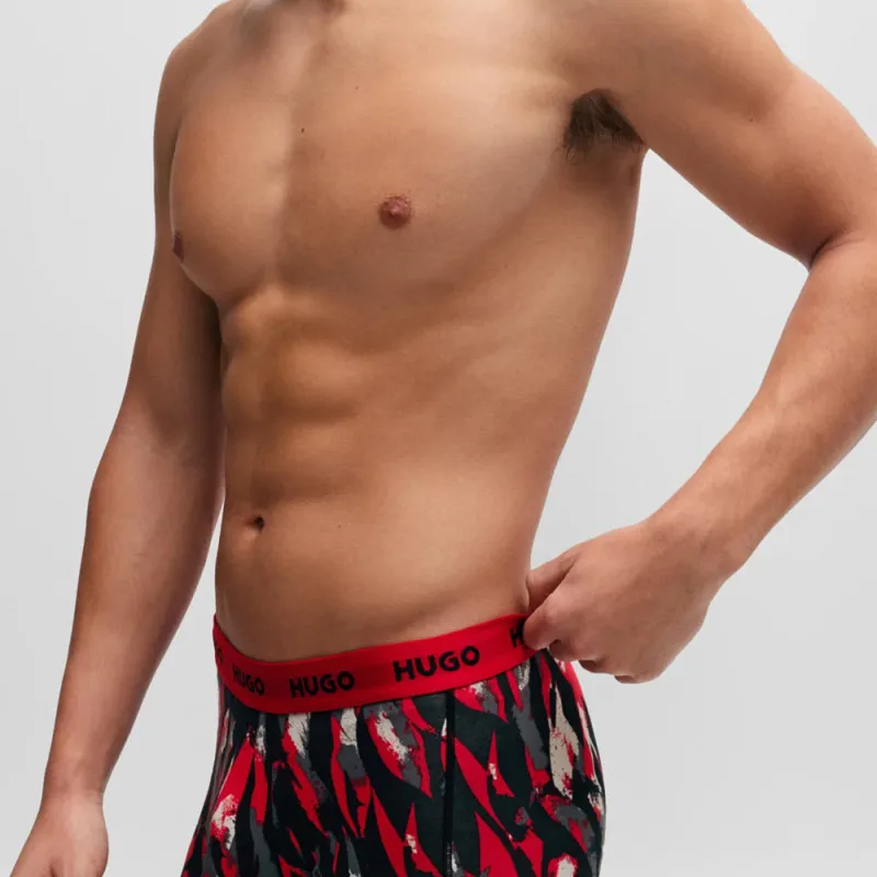 LOT DE TROIS BOXERS LONGS EN COTON STRETCH HUGO AVEC TAILLE LOGOTÉE