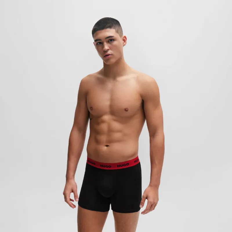 LOT DE TROIS BOXERS LONGS EN COTON STRETCH HUGO AVEC TAILLE LOGOTÉE