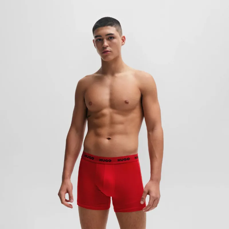 LOT DE TROIS BOXERS LONGS EN COTON STRETCH HUGO AVEC TAILLE LOGOTÉE