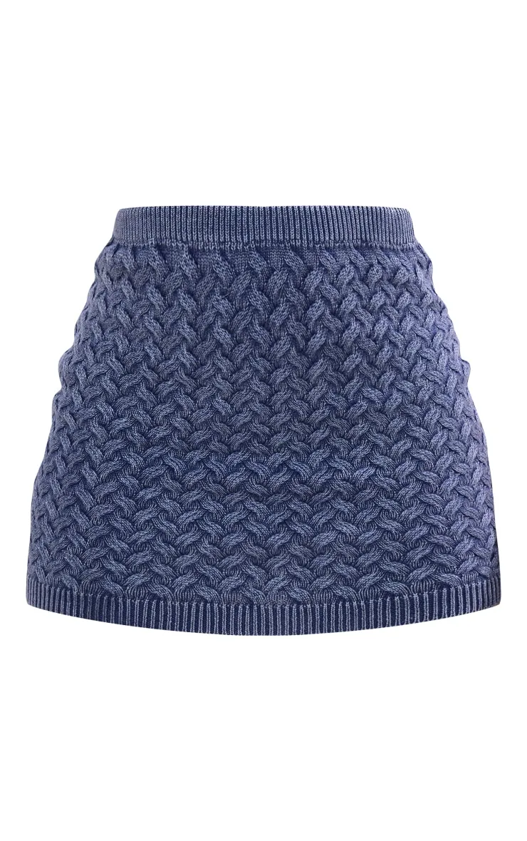 Mini-jupe en maille tricot torsadée bleue effet denim