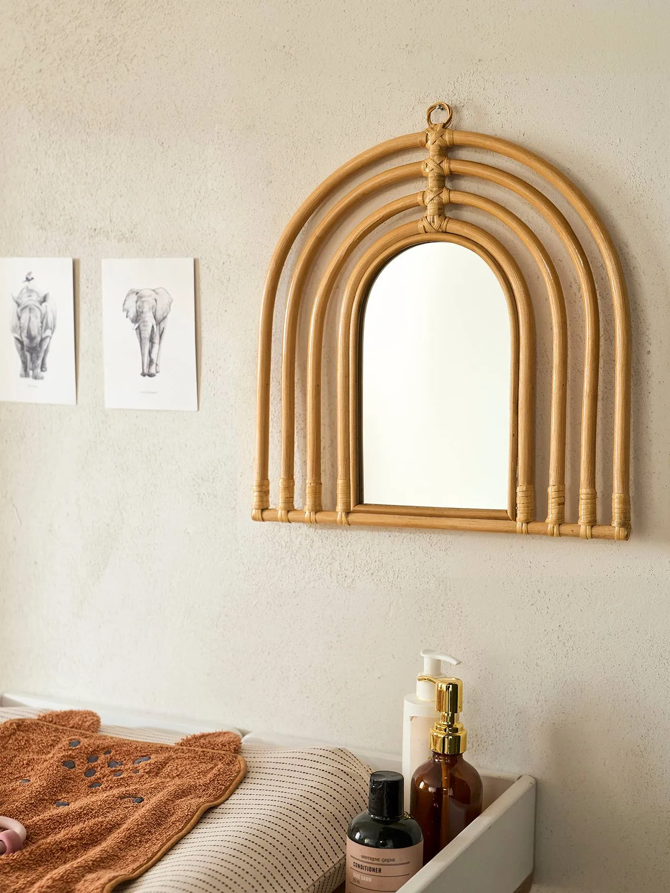 Miroir arc-en-ciel en rotin beige - Vertbaudet