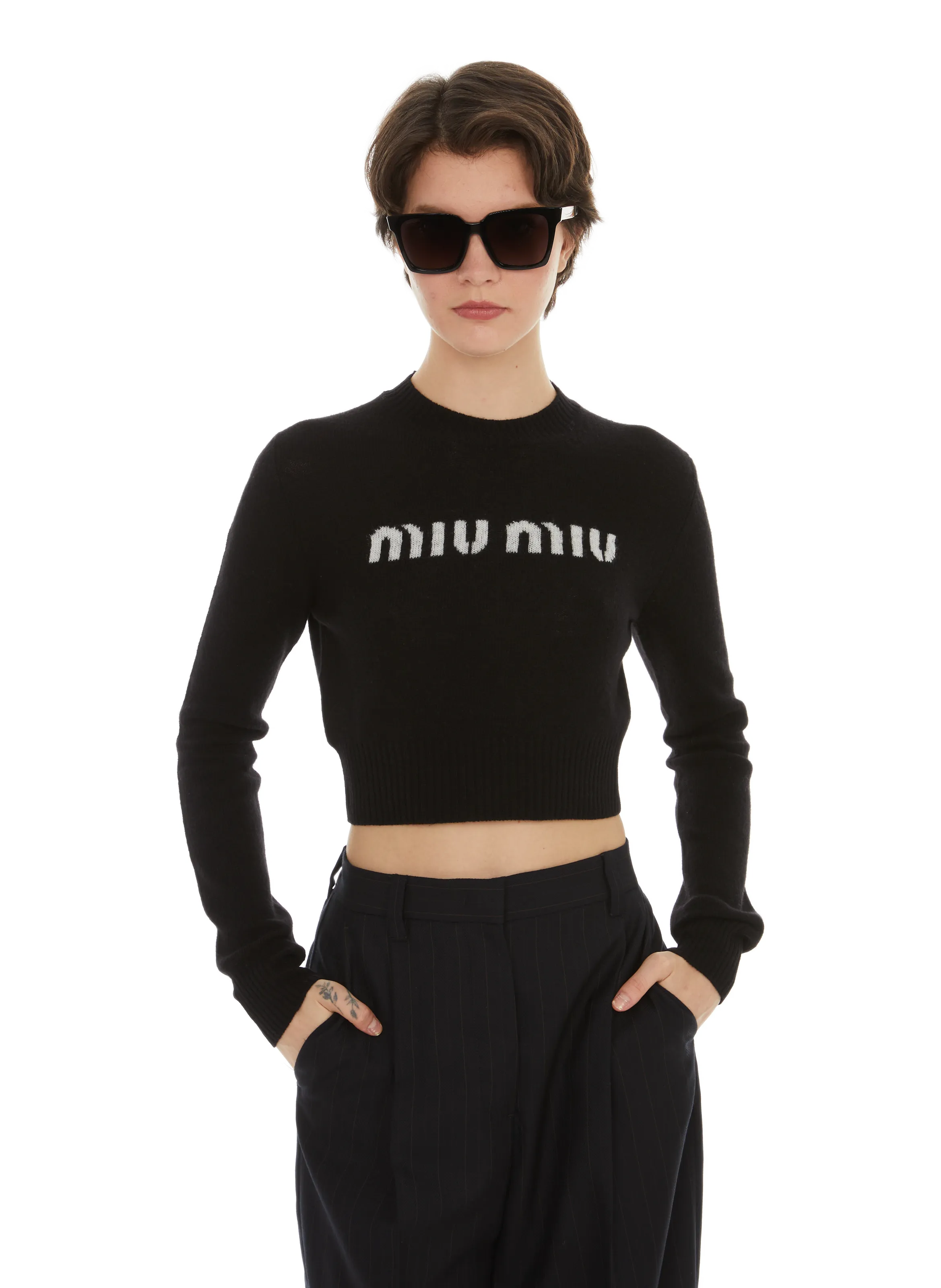 MIU MIU  Pull en cachemire et ligne  - Noir