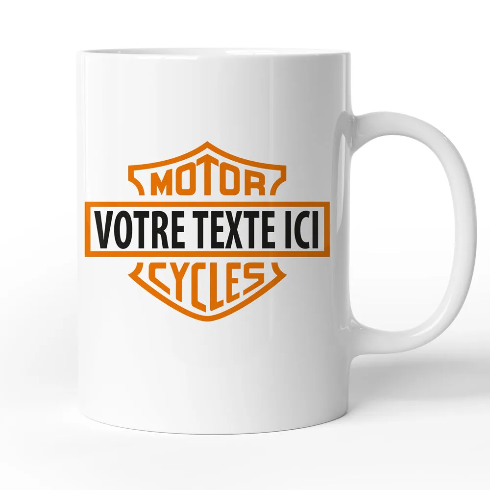 Mug Moto personnalisable avec votre texte | idée cadeau motard fan harley davidson | en céramique | Blanc brillant