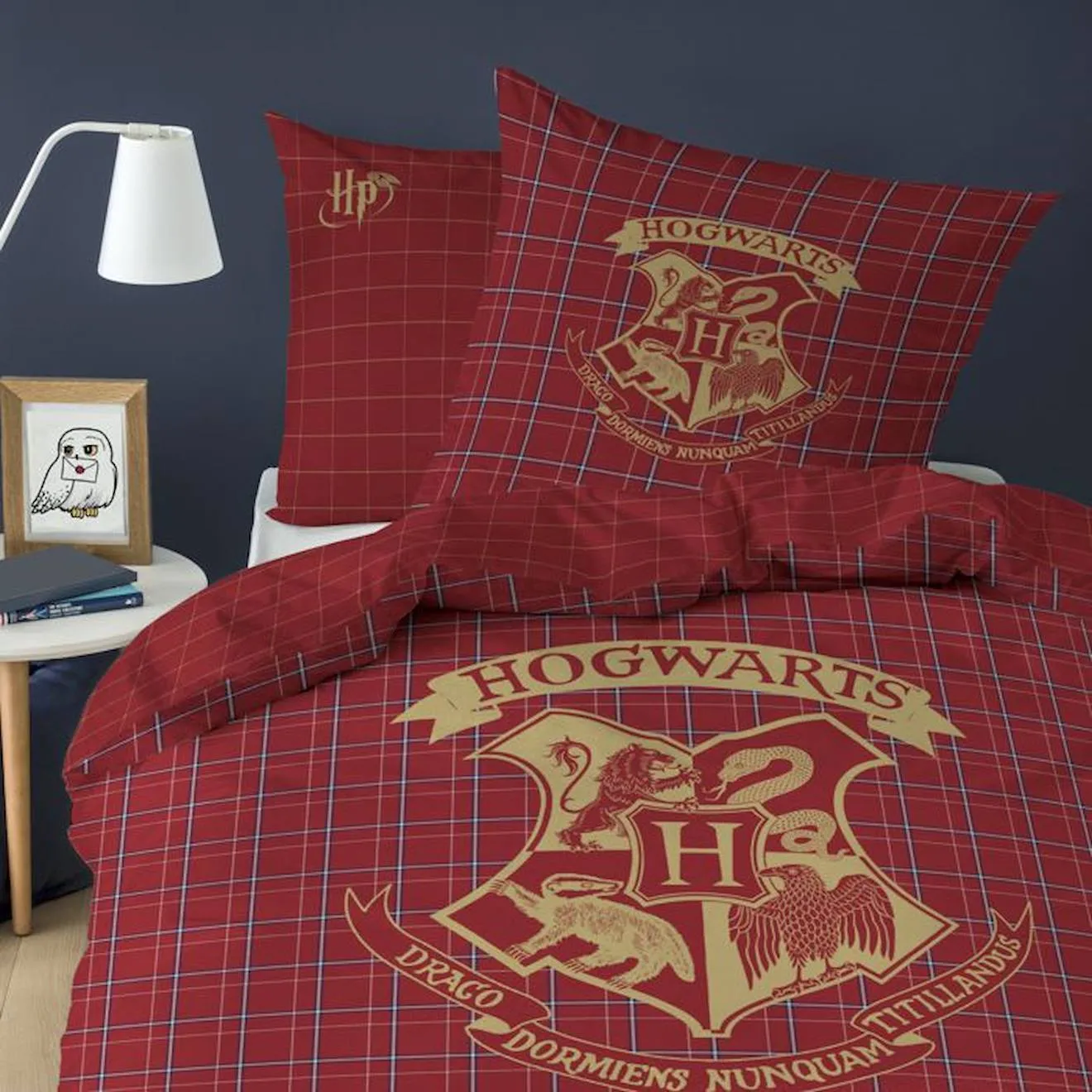 Parure de lit Harry Potter Tartan en flanelle de coton 140x200 cm rouge - Warner Bros