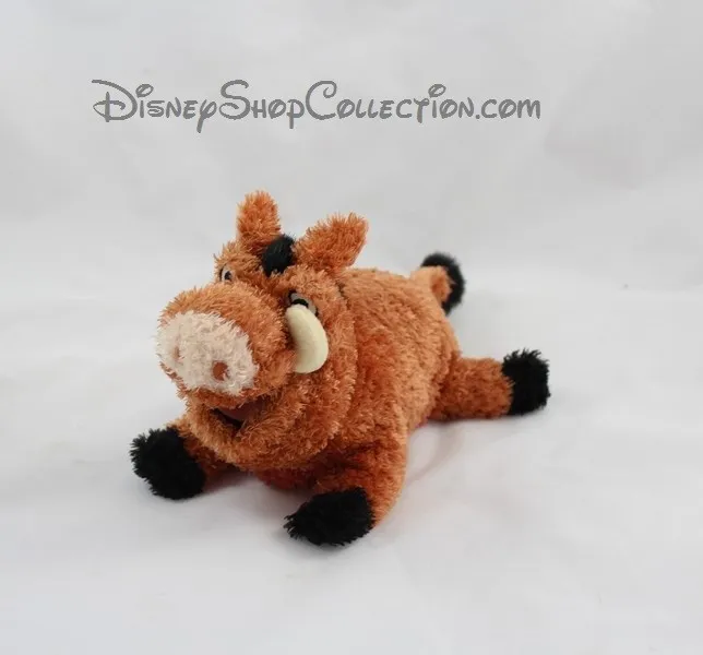 Peluche phacochère Pumba DISNEY STORE Le Roi Lion poils longs 19 cm