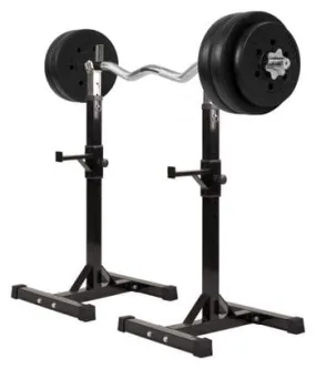 Repose haltères pour haltères longs + Set d'haltères avec disques en plastique + barre curl 35 kg