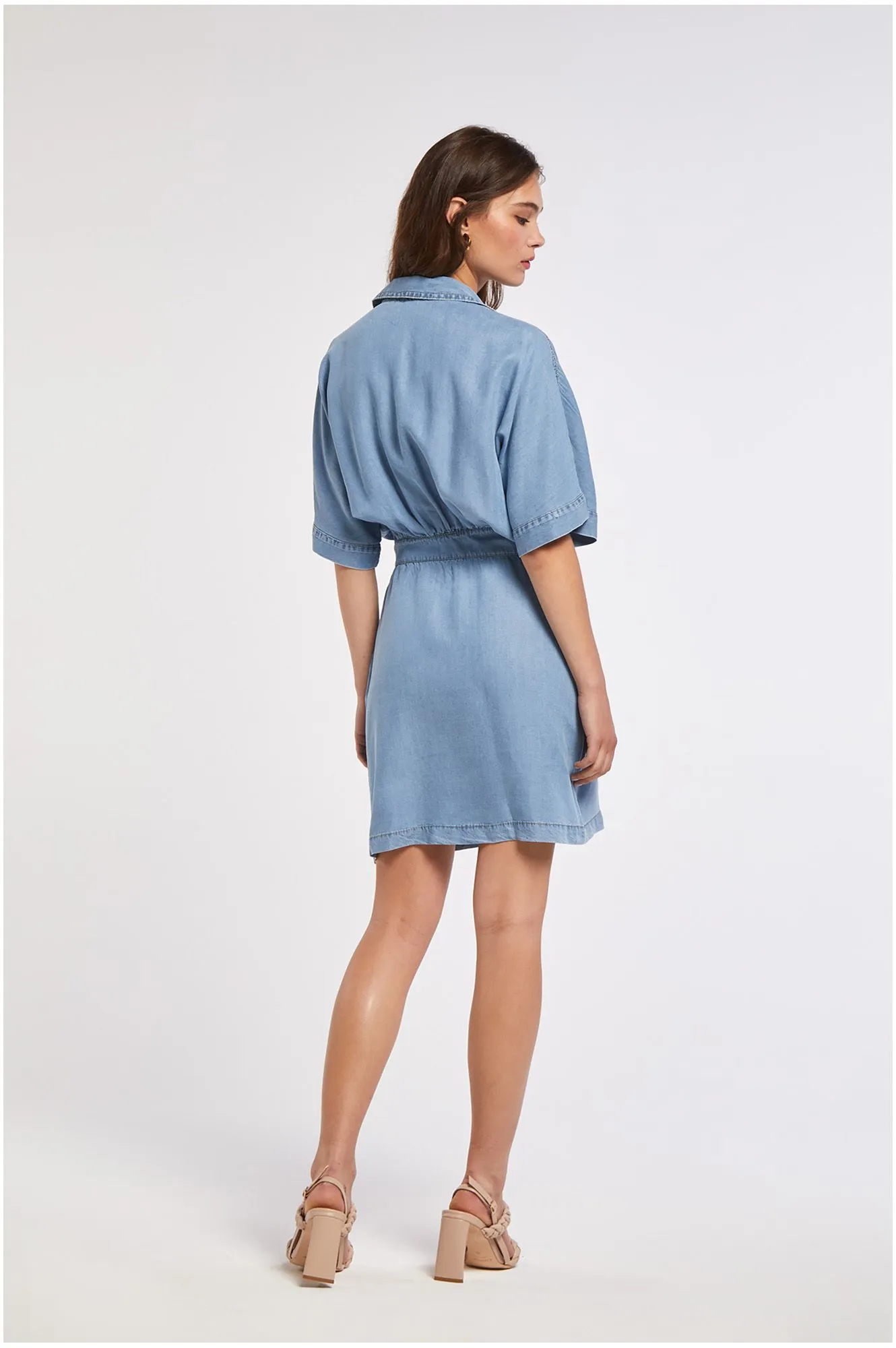 robe avec coupe à la taille froncée en denim tencel sky - CafèNoir