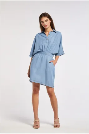 robe avec coupe à la taille froncée en denim tencel sky - CafèNoir