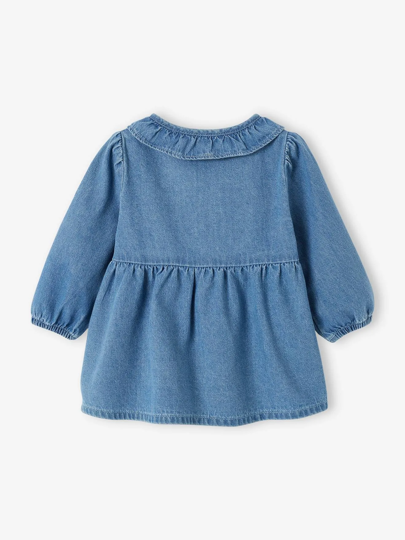 Robe en denim bébé col volanté stone - Vertbaudet