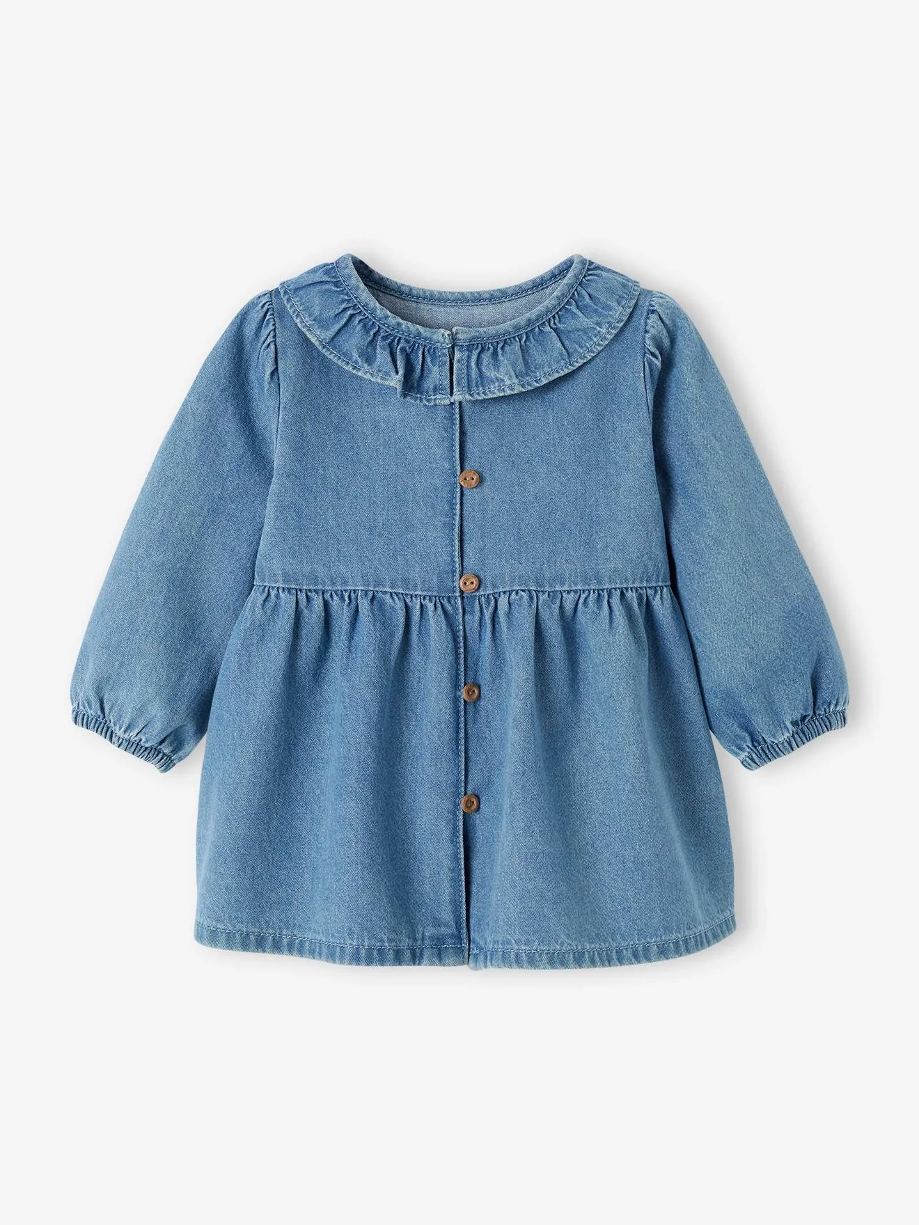 Robe en denim bébé col volanté stone - Vertbaudet