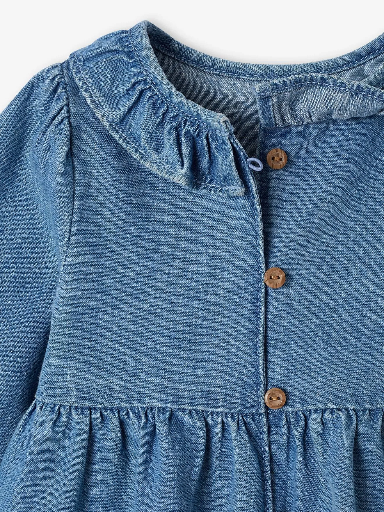 Robe en denim bébé col volanté stone - Vertbaudet