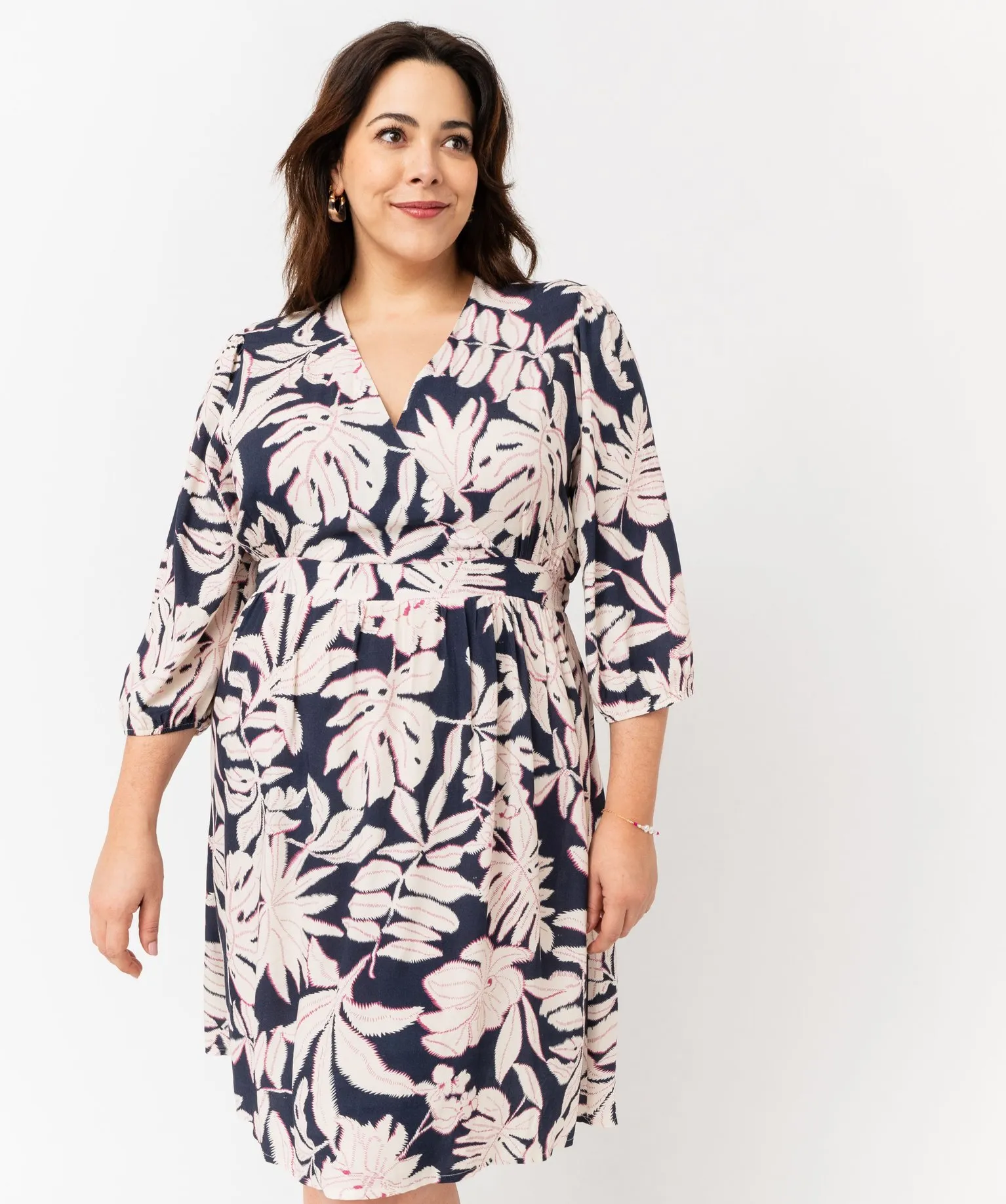 robe fleurie a manches 34 femme grande taille bleu robes