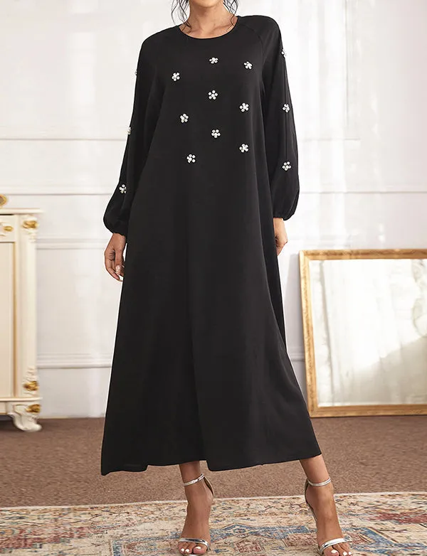 Robe Grande Taille à Manches Longues avec Perles